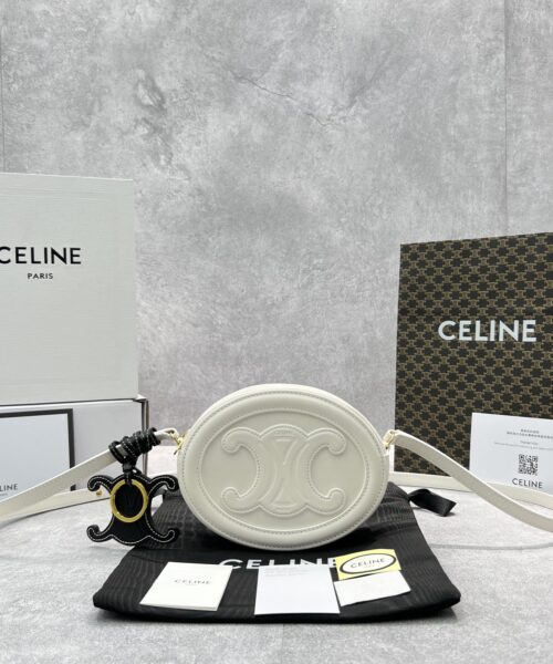 1:1 Replica Celine Crossbody Oval Purse Cuir Triomphe White For Women 6in/16cm