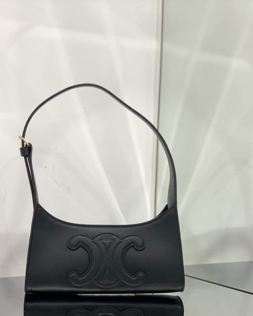 1:1 Replica Celine Cuir Triomphe Bag Black For Women 9in/24cm