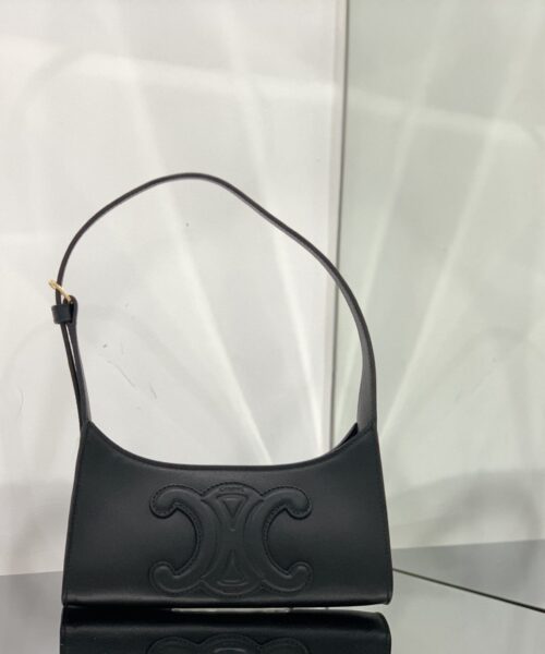 1:1 Replica Celine Cuir Triomphe Bag Black For Women 9in/24cm