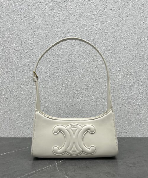 1:1 Replica Celine Cuir Triomphe Shoulder Bag White For Women 9.4in/24cm