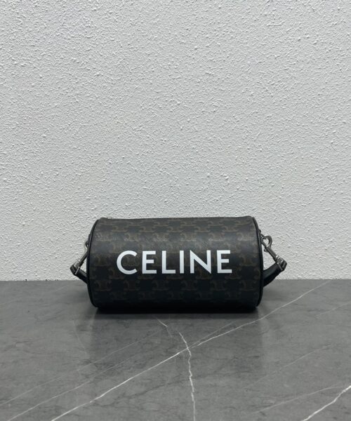 1:1 Replica Celine Cylinder Bag In Triomphe Canvas Black For Women 9in/22cm