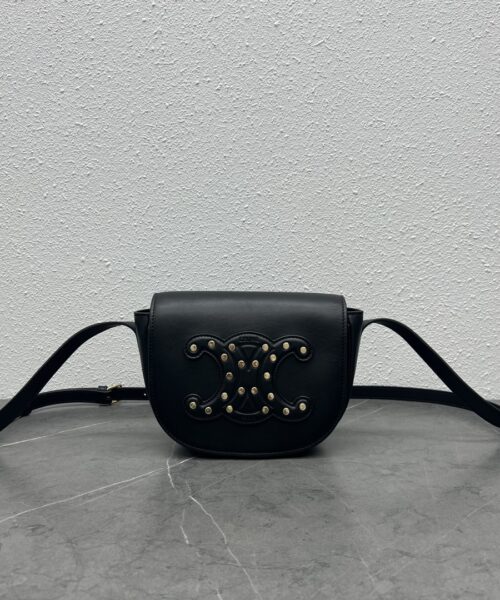 1:1 Replica Celine Folco Cuir Triomphe With Studs Black For Women 7in/19cm