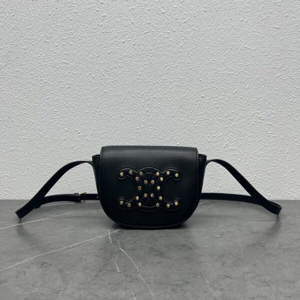 1:1 Replica Celine Folco Cuir Triomphe With Studs Black For Women 7in/19cm