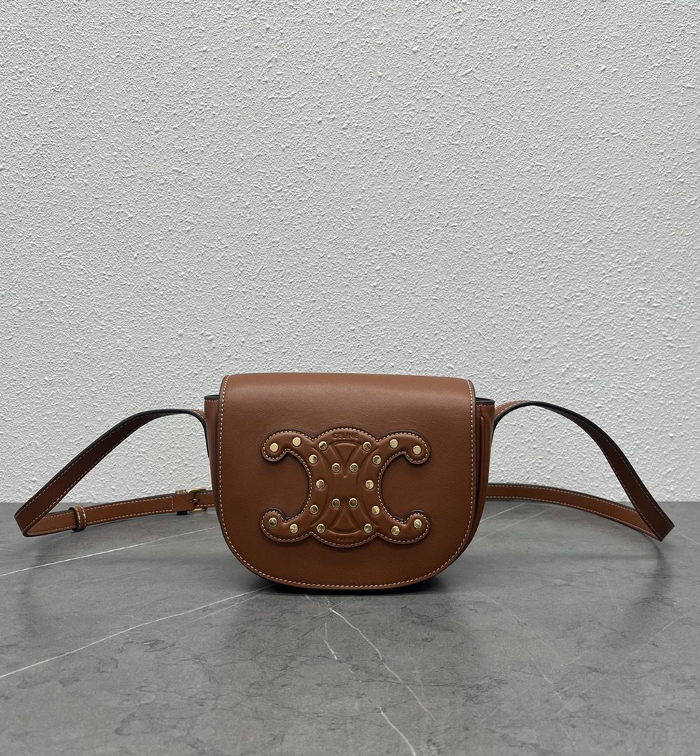 1:1 Replica Celine Folco Cuir Triomphe With Studs Brown For Women 7in/19cm 198263DU9.04LU