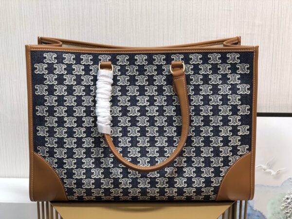 1:1 Replica Celine Horizontal Cabas In Textile With Triomphe Embroidery Denim For Women 17in/43cm