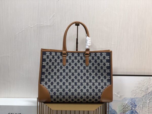 1:1 Replica Celine Horizontal Cabas In Textile With Triomphe Embroidery Denim For Women 17in/43cm