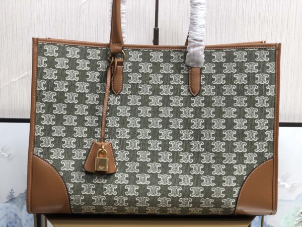 1:1 Replica Celine Horizontal Cabas In Textile With Triomphe Embroidery Khaki For Women 17in/43cm 197002CS8.15KH