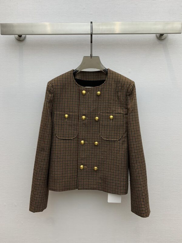 Celine Houndstooth Wool Jacket Brown For Women