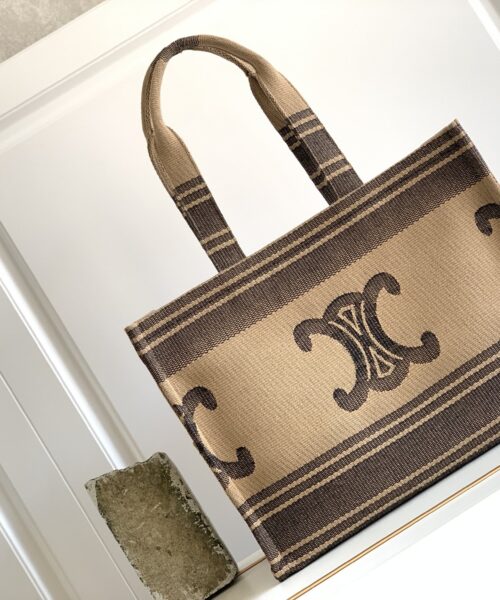 1:1 Replica Celine Large Cabas Thais In Textile With Triomphe Beige/Black For Women 16in/41cm 196762EGH.02BL