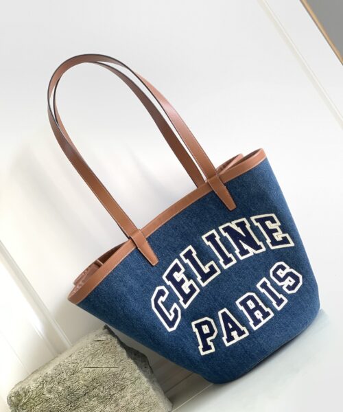 1:1 Replica Celine Large Couffin In Denim With Celine Paris Navy / Tan For Women 26in/67cm 196262EF6.07AT