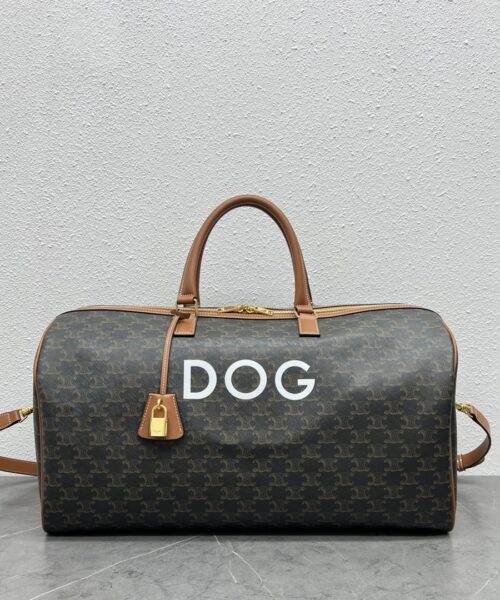 1:1 Replica Celine Large Voyage Bag In Triomphe Canvas With Dog Print Tan For Women 20in/50cm