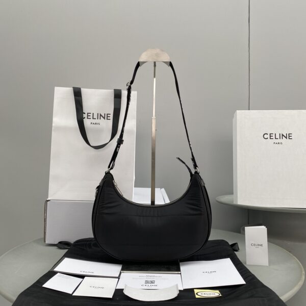 1:1 Replica Celine Medium Ava Bag With Celine Strap In Quilted Nylon Black For Women 9in/23cm 196972DLI.38SI