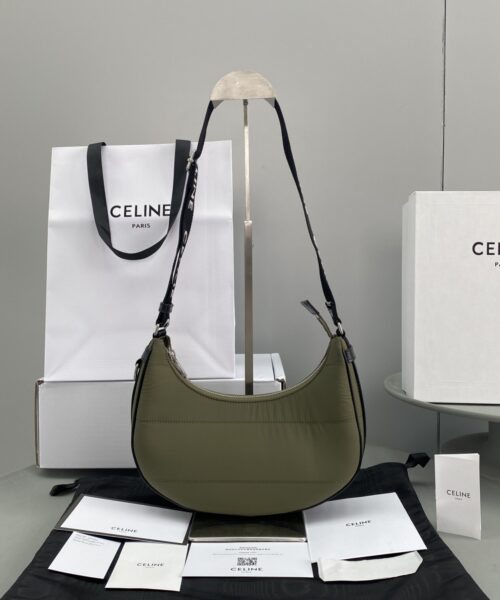 1:1 Replica Celine Medium Ava Bag With Celine Strap In Quilted Nylon Khaki For Women 9in/23cm 196972DLI.15KH