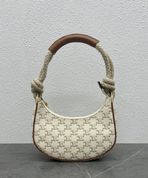 1:1 Replica Celine Medium Ava Chain In Triomphe Canvas White For Women 10in/25cm