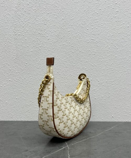 1:1 Replica Celine Medium Ava Chain In Triomphe Canvas White For Women 10in/25cm