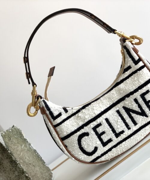 1:1 Replica Celine Medium Ava Strap Bag In Textile With Celine All-Over White / Black For Women 9in/23cm 196922EFU.01WB