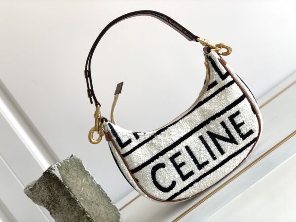 1:1 Replica Celine Medium Ava Strap Bag In Textile With Celine All-Over White / Black For Women 9in/23cm 196922EFU.01WB