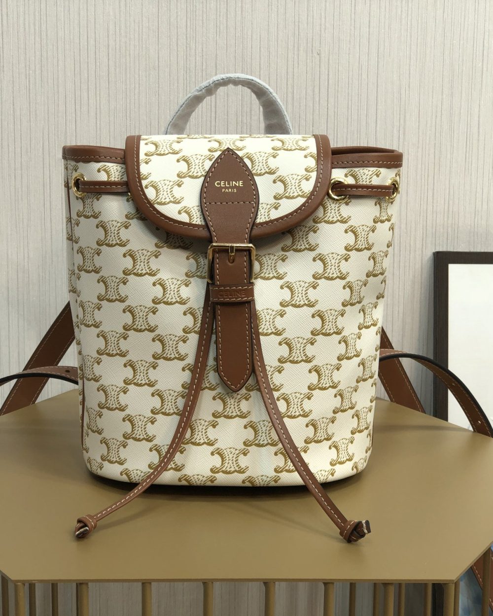 1:1 Replica Celine Mini Backpack Folco In Triomphe Canvas White For Women 7in/20cm 197662CAS.01BC