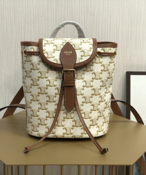 1:1 Replica Celine Mini Backpack Folco In Triomphe Canvas White For Women 7in/20cm 197662CAS.01BC