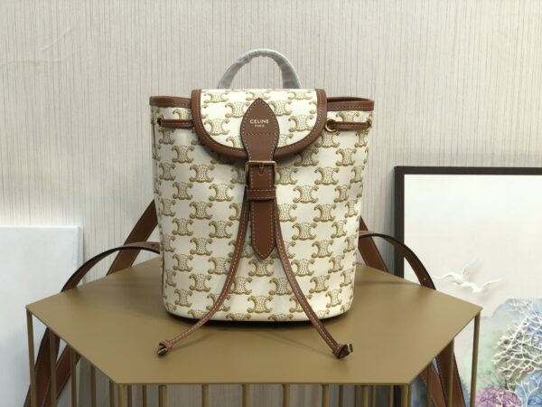 1:1 Replica Celine Mini Backpack Folco In Triomphe Canvas White For Women 7in/20cm 197662CAS.01BC