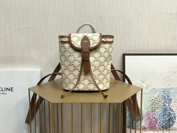 1:1 Replica Celine Mini Backpack Folco In Triomphe Canvas White For Women 7in/20cm 197662CAS.01BC