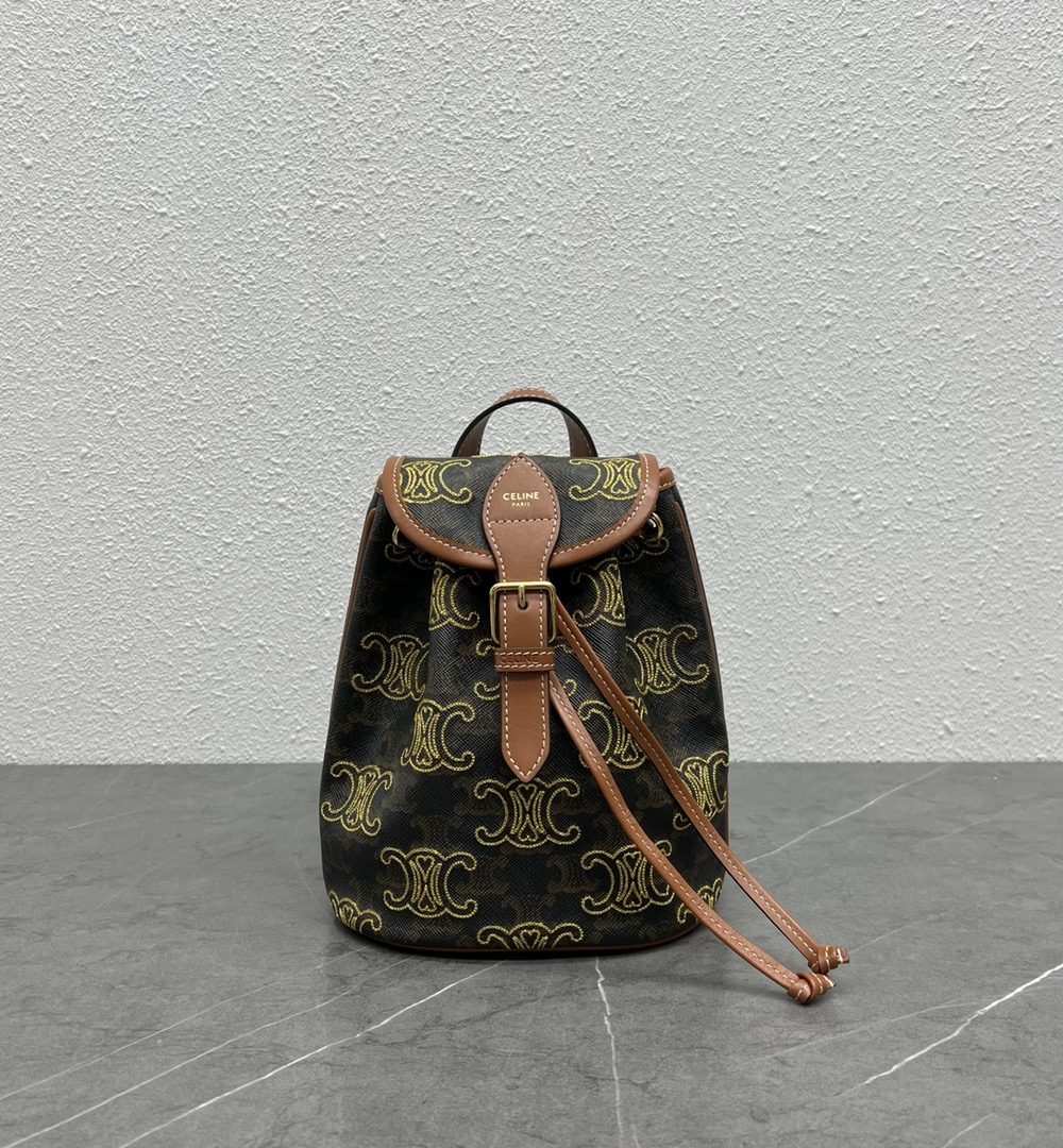 1:1 Replica Celine Mini Backpack Folco In Triomphe Canvas With Triomphe Heart Embroidery Brown For Women 8in/20cm 197662EF3.04LU