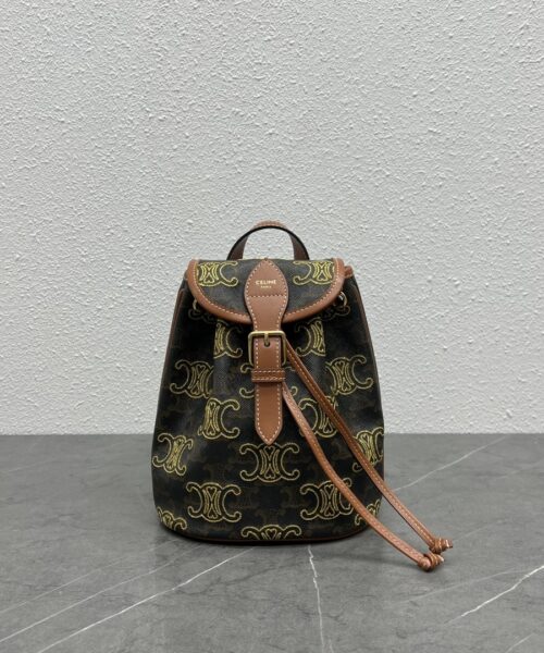 1:1 Replica Celine Mini Backpack Folco In Triomphe Canvas With Triomphe Heart Embroidery Brown For Women 8in/20cm 197662EF3.04LU