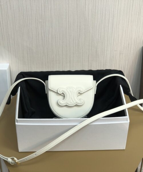 1:1 Replica Celine Mini Besace Cuir Triomphe White For Women 4in/11cm 10J303DPQ.01BC