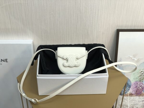 1:1 Replica Celine Mini Besace Cuir Triomphe White For Women 4in/11cm 10J303DPQ.01BC