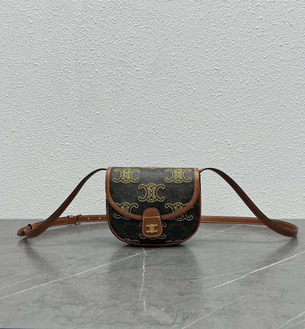 1:1 Replica Celine Mini Besace In Triomphe Canvas With Triomphe Heart Embroidery Brown For Women 6in/15cm 196702ECK.04LU