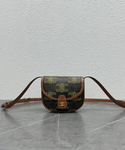 1:1 Replica Celine Mini Besace In Triomphe Canvas With Triomphe Heart Embroidery Brown For Women 6in/15cm 196702ECK.04LU