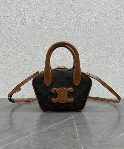 1:1 Replica Celine Mini Bowling Bag In Triomphe Canvas Tan For Women 8in/20cm 110462EKX.04LU
