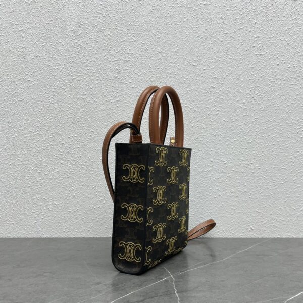 1:1 Replica Celine Mini Folco In Triomphe Canvas With Triomphe Heart Embroidery Brown For Women 8in/20cm