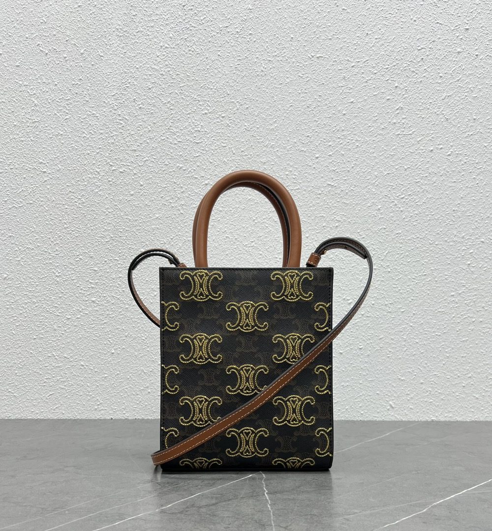 1:1 Replica Celine Mini Folco In Triomphe Canvas With Triomphe Heart Embroidery Brown For Women 8in/20cm