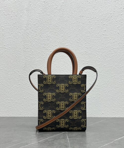1:1 Replica Celine Mini Folco In Triomphe Canvas With Triomphe Heart Embroidery Brown For Women 8in/20cm