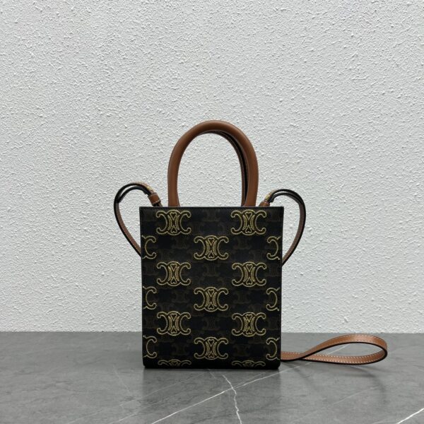 1:1 Replica Celine Mini Folco In Triomphe Canvas With Triomphe Heart Embroidery Brown For Women 8in/20cm