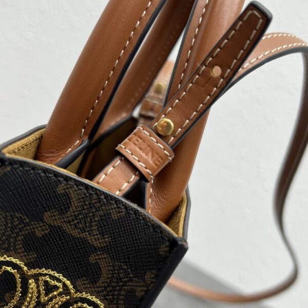 1:1 Replica Celine Mini Folco In Triomphe Canvas With Triomphe Heart Embroidery Brown For Women 8in/20cm