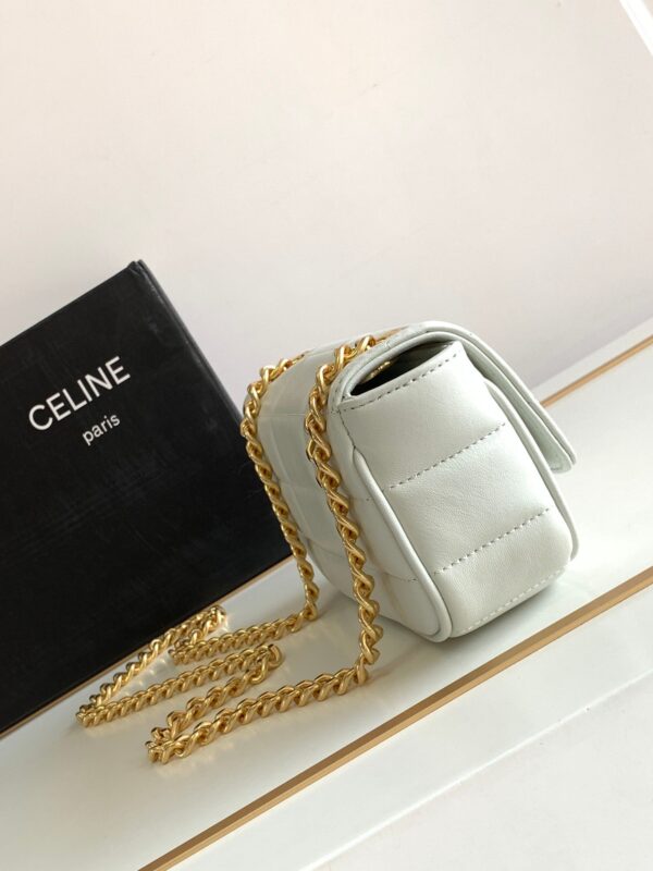 1:1 Replica Celine Mini Shoulder Chain Matelasse Monochrome Black/White For Women 18cm / 7in 10L333EWJ.38NO