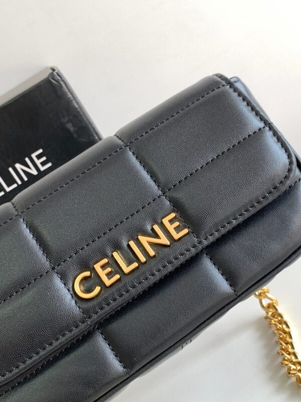 1:1 Replica Celine Mini Shoulder Chain Matelasse Monochrome Black/White For Women 18cm / 7in 10L333EWJ.38NO