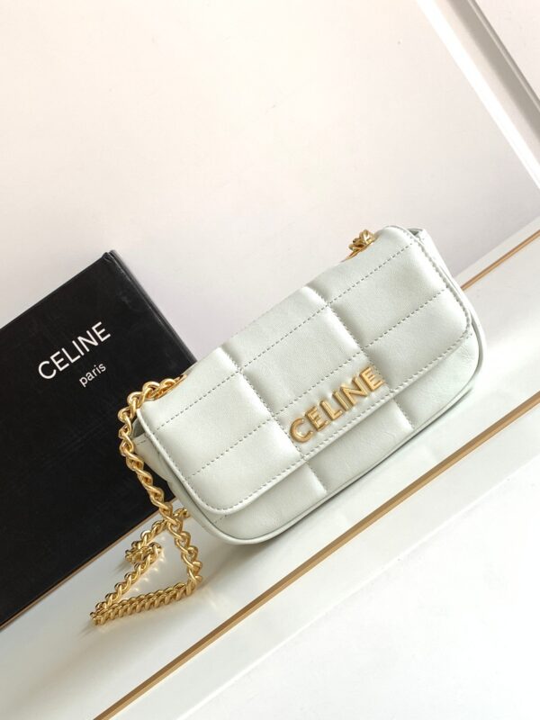 1:1 Replica Celine Mini Shoulder Chain Matelasse Monochrome Black/White For Women 18cm / 7in 10L333EWJ.38NO