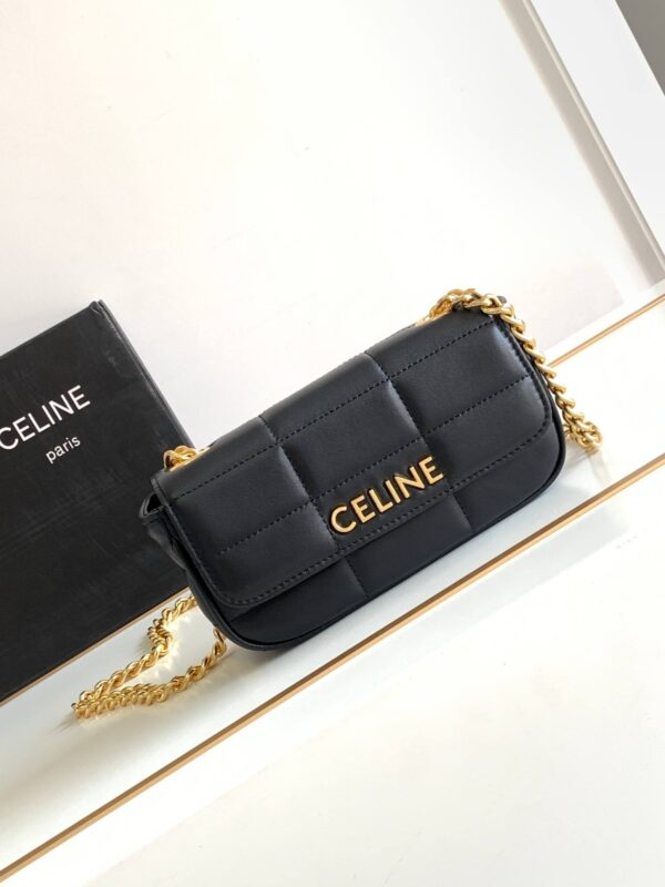 1:1 Replica Celine Mini Shoulder Chain Matelasse Monochrome Black/White For Women 18cm / 7in 10L333EWJ.38NO