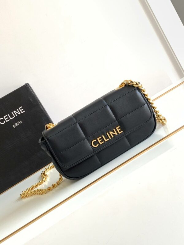 1:1 Replica Celine Mini Shoulder Chain Matelasse Monochrome Black/White For Women 18cm / 7in 10L333EWJ.38NO