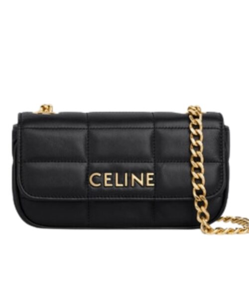 1:1 Replica Celine Mini Shoulder Chain Matelasse Monochrome Black/White For Women 18cm / 7in 10L333EWJ.38NO