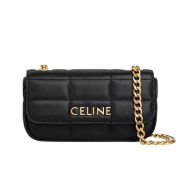 1:1 Replica Celine Mini Shoulder Chain Matelasse Monochrome Black/White For Women 18cm / 7in 10L333EWJ.38NO