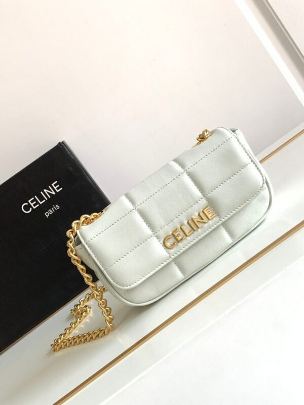 1:1 Replica Celine Mini Shoulder Chain Matelasse Monochrome Black/White For Women 18cm / 7in 10L333EWJ.38NO
