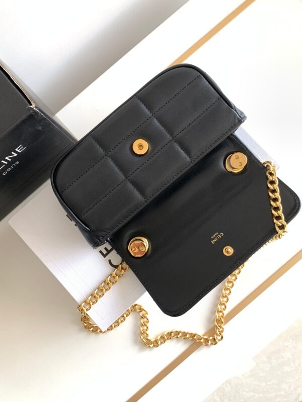 1:1 Replica Celine Mini Shoulder Chain Matelasse Monochrome Black/White For Women 18cm / 7in 10L333EWJ.38NO