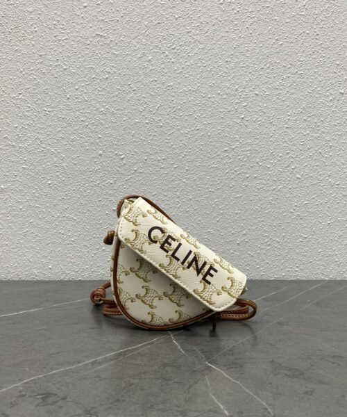 1:1 Replica Celine Mini Triangle In Triomphe Canvas With Celine Print White For Women 8in/21cm