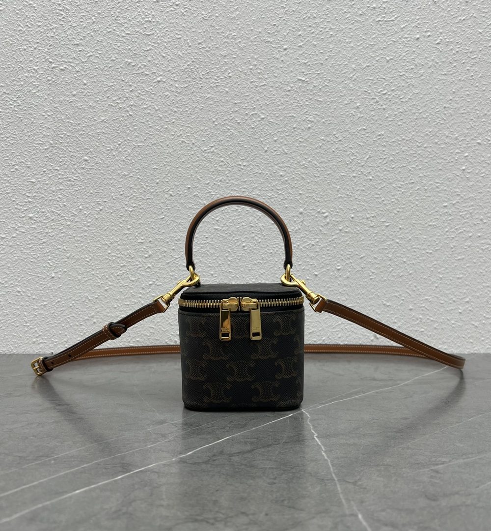 1:1 Replica Celine Mini Vanity Case In Triomphe Canvas Tan For Women 4in/9cm 10J762CZ1.04LU