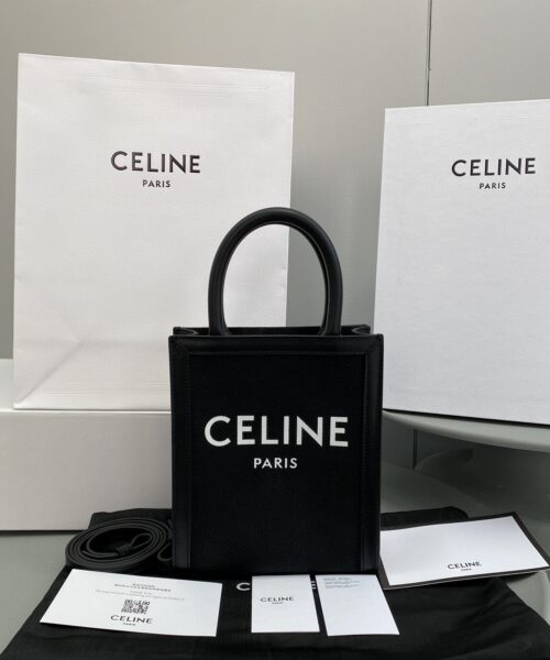 1:1 Replica Celine Mini Vertical Cabas Celine In Textile With Celine Print Black For Women 8in/20cm