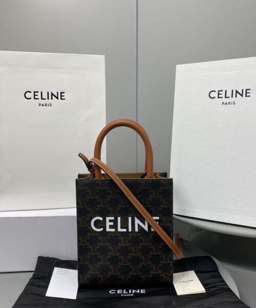 1:1 Replica Celine Mini Vertical Cabas In Triomphe Canvas Brown For Women 7.2in/18cm 194372BZK.04LU